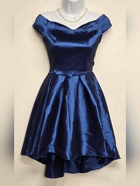 Kimcine S Dress Blue With Metallic Shine Shimmer Belted Pleats Off The Shoulder